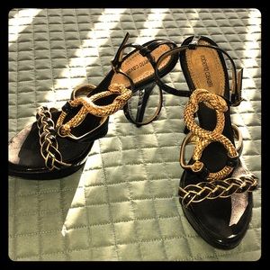 Roberto Cavalli  size 37.5 black and gold heels